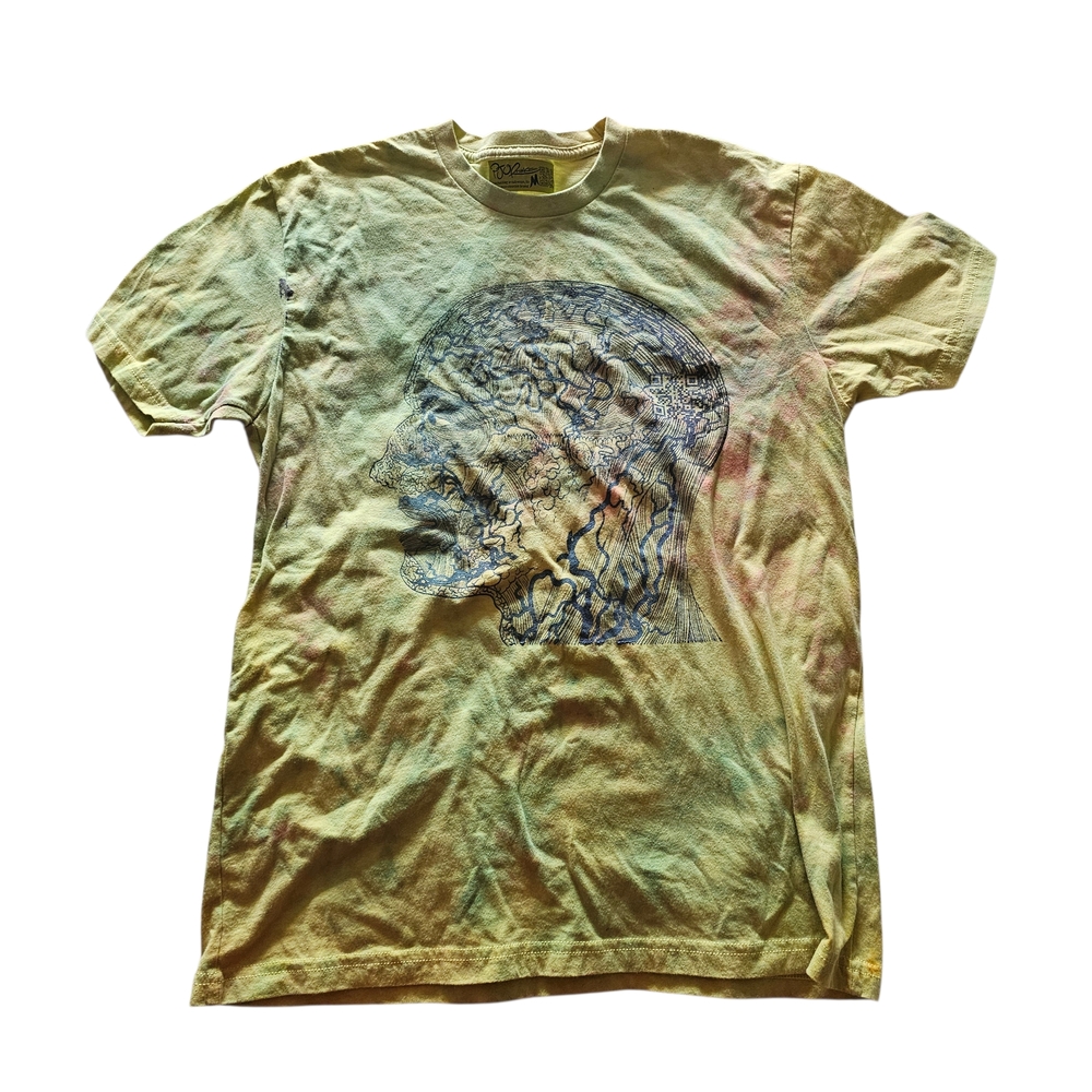 P90Runks Tie Dye Graphic T-Shirt Green Blue Yellow Size M